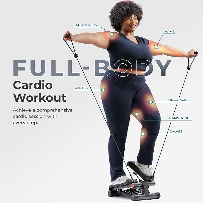 Sunny Health & Fitness Mini Steppers for Exercise at Home, Stair Step Workout Machine with Resistance Bands, Full Body Cardio Equipment, Optional Free SunnyFit App Connection Smart Stepper