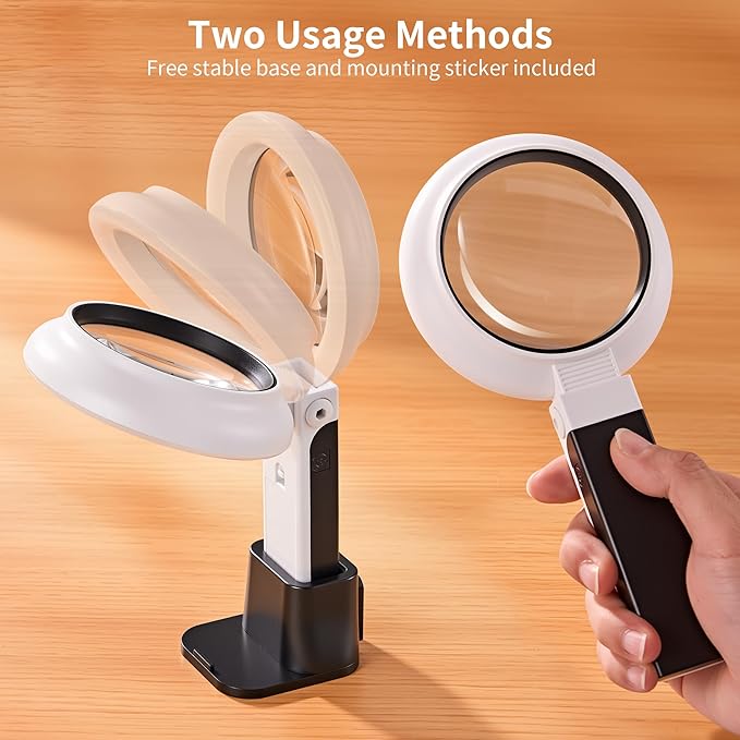 JARLINK Magnifying Glass with Light and Stand, 3 Modes Foldable Magnifier | 3-Mode Illuminated Handheld or Foldable Stand Magnifier. Ideal for Seniors Reading, Close Work, Jewelry, and Coins