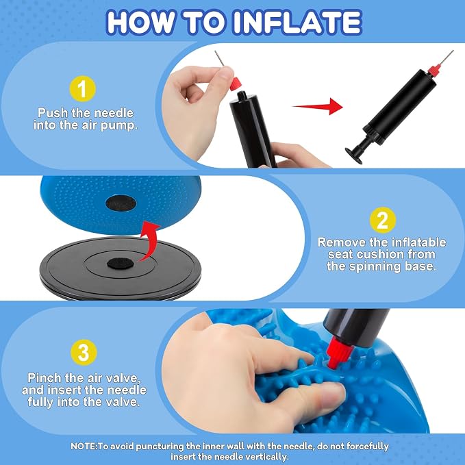 Wiggle Seat Cushion,Fimeetoy Sensory Spinning Chair,ADHD Tools for Kids,Flexible Seating Classroom & Home,Inflatable Wobble Balance Disc-Blue