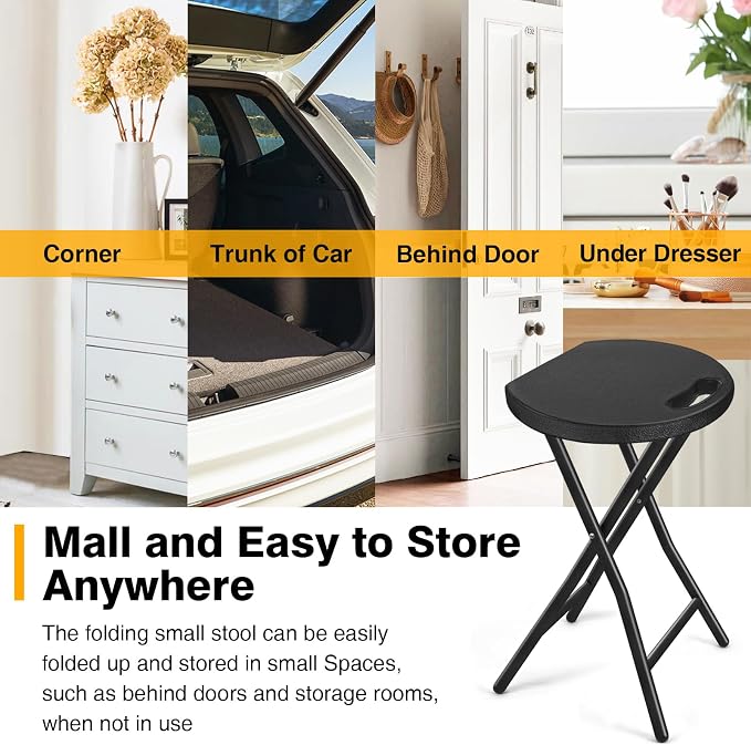 Portable Folding Chair with Handle, Heavy Duty Round Fold Stool Chair | 500lbs Capacity for Adults, 18 Inch Foldable Stool for Dorm, Kitchen, Vanity, Church and Outdoor use