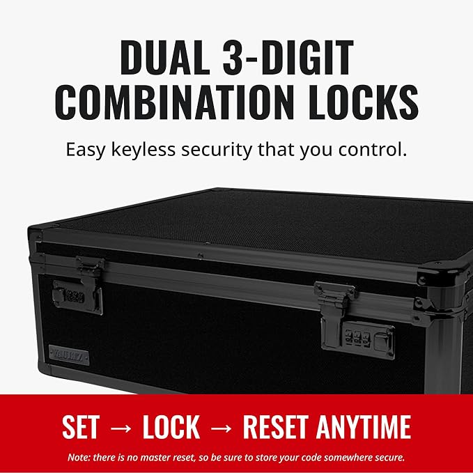 Vaultz Locking Storage Chest with Dual Combination Lock-Small Lock Box for Laptops, Tablets & Valuables, Lockable Storage Box with Code, Keyless Lockbox for Dorm, Home & Travel 18.11" x 12.99" x 6.18"