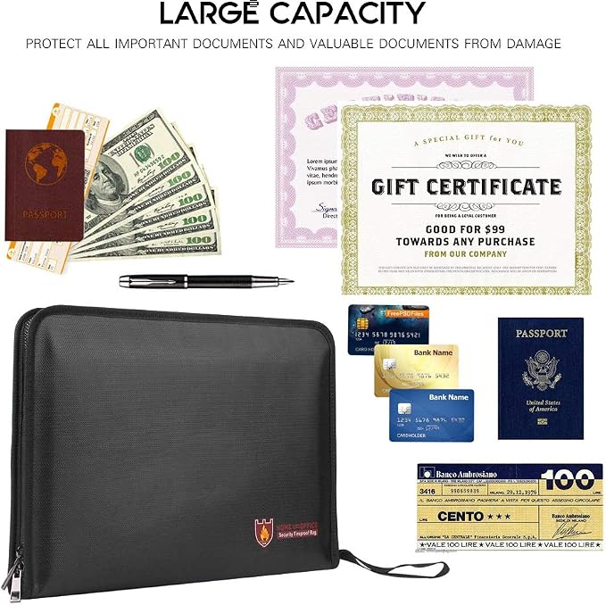 Fireproof Document Bag Fire & Water Resistant File Folder A4 Size 12 Pockets Fireproof Waterproof Safe Document Holder, Non-Itchy Silicone Coated Portable Filing Pouch for Legal Document(Colorful)