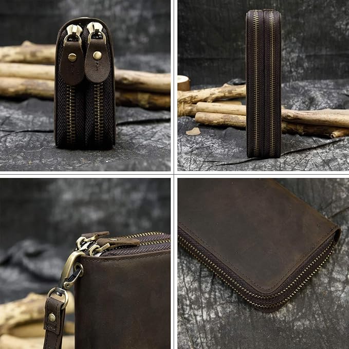 Genuine Leather Long Wallet for Men, Large Capacity Purse Clutch Bag Handbag Checkbook Cash Credit Cards Phone Holder | Large Capacity