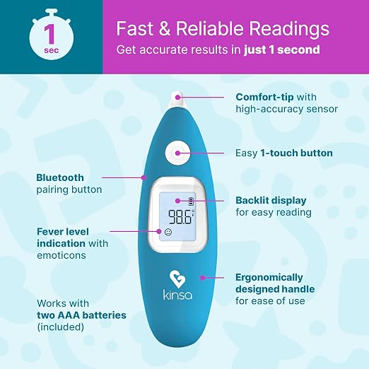 Kinsa Smart Ear Infrared Digital Thermometer for Fever | FDA-cleared medical termometro for body temperature readings for all ages; smartphone app tracks symptoms and offers guidance