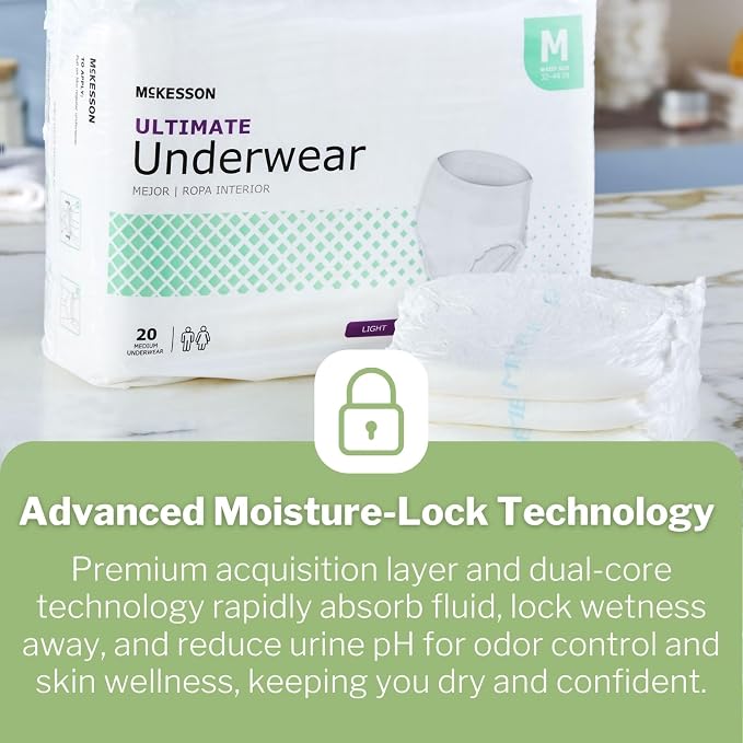 McKesson Ultimate Adult Incontinence Underwear, [80 Count], Medium, 32-44 in. Maximum Absorbency, Unisex Bladder Leak Protection, Pull-On Style with Tear-Away Sides, for Postpartum and Incontinence