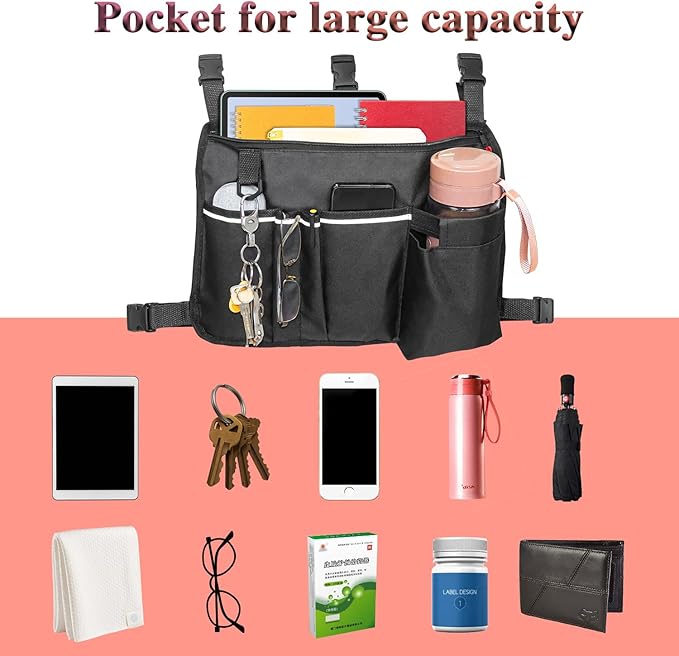 TONINT Large Walker Bag with Water Cup Holder,Walker Basket,Foldable Walker Storage Bag,Side Walker Bag,Walker Side Access Bag Organizer Pouch Tote,Scooters or Rollator Walkers (Large)