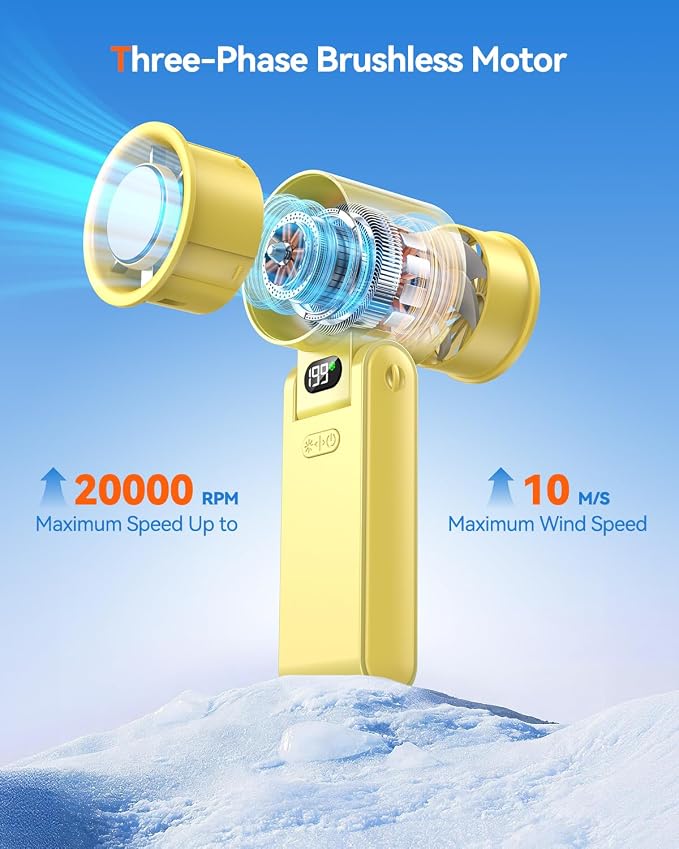 Portable Handheld Fan with Ice Cooler, 199 Speed Personal Fan,5500mAh Rechargeable,20H Cooling Time,20000 RPM Powerful Motor, Summer Essential for Travel/Outdoor/Office, Yellow