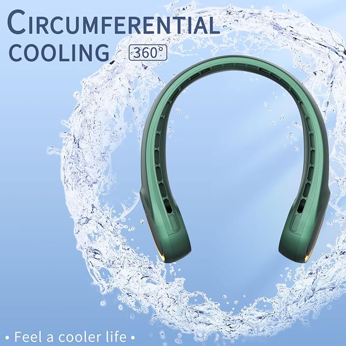 FrSara Bladeless Neck Fan, Strong Wind, Adjustable, 360° Cooling, Quiet | No Blade Fan Design, No Hair Twisting, Even Air Volume On Both Sides, Non-Slip Material, Short Charging, Long Use Time
