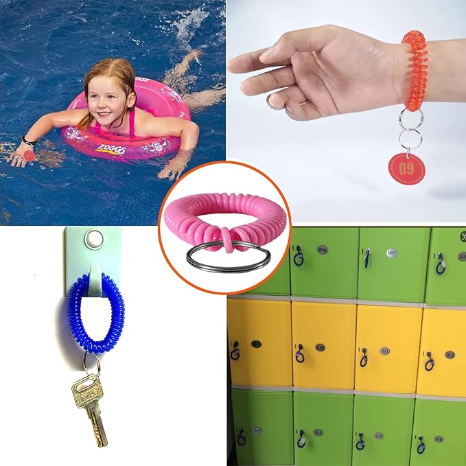 10 Pieces Wrist Coil Keychain Spiral Key Ring, Multi Colors | Wristband Bracelet Key Holder for Pool Gym ID Badge