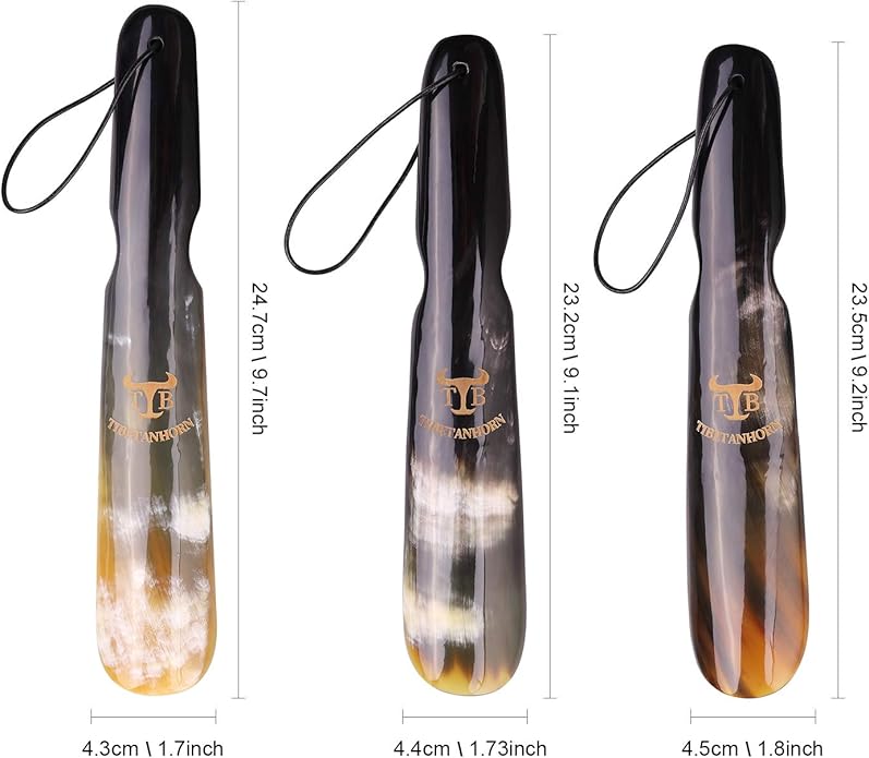 Shoe Horn, Hand Crafted Natural Tibetan Yak Horn Shoe Horns for Boots and All Shoes, Travel Size with Gift Box