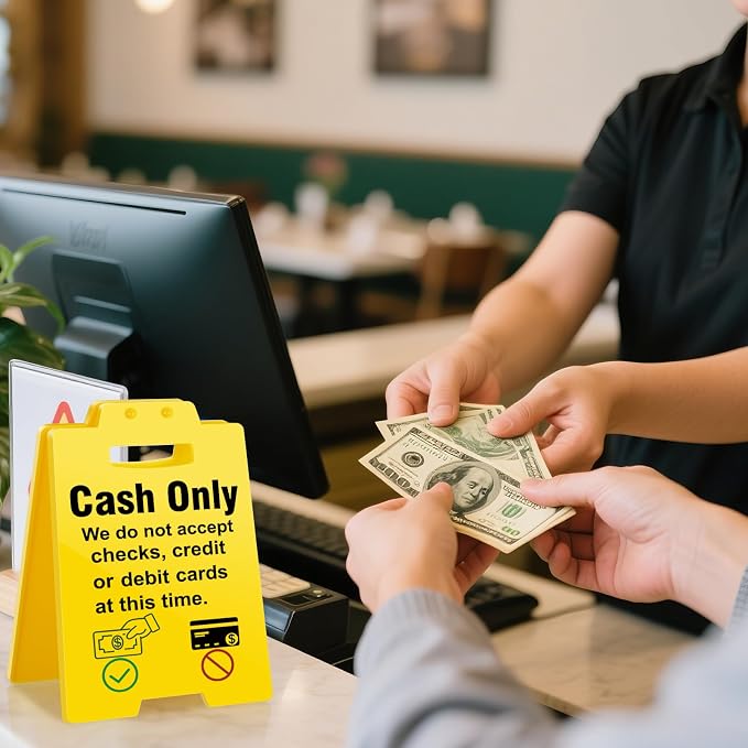 MBL Cash Only Business Sign - Small Mini Desktop Caution Remind White Elephant Stocking Stuffers Christmas Xmas Holiday Gifts for Retail Store Shop Restaurant Bar Office Hotel Pub Cafe Recreation Room