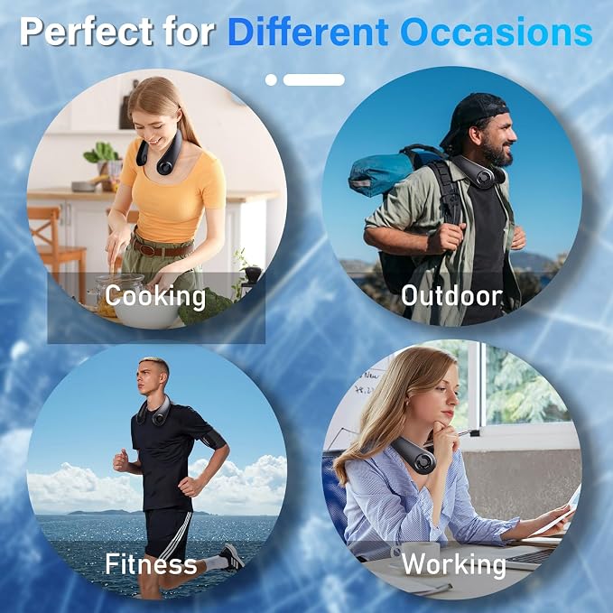 5000mAh Portable Neck Fan, [16H Long Lasting] Bladeless Personal Fan, 5 Speeds Wearable Fan for Neck, Ultra Quiet Rechargeable Cooling Fan for Travel, Outdoor, Hot Flashes, Golf, Office