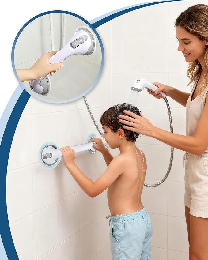 2 Pack 16 Inch Shower Grab Bars - 250LBS Heavy Duty Bath Safety Handles, Non-Slip No Drilling Removable Shower Grips for Bathtubs & Showers, Waterproof Bathroom Assist Handles for Seniors & Elderly