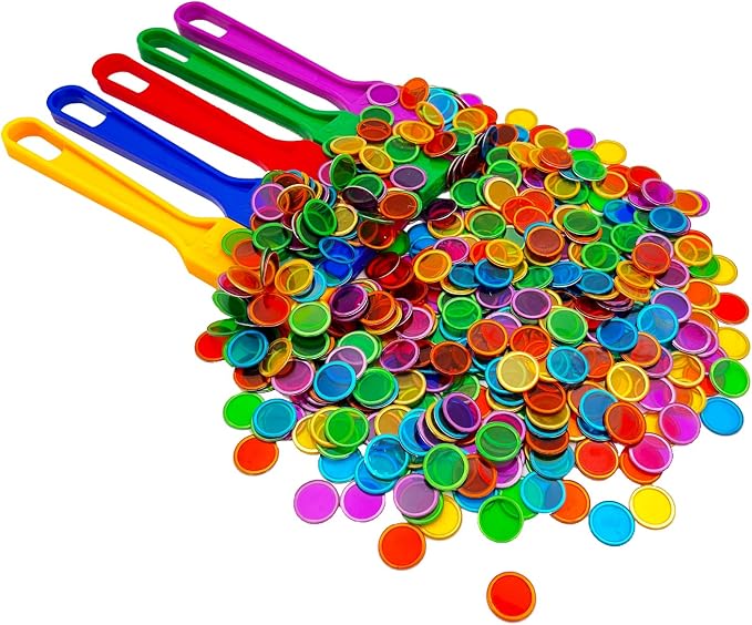 JUNWRROW Magnetic Bingo Wand with Chips,5-Pack& 500 Metal Chip, 5 Color Metal Chips-for Large Group Games,Family Game Night, Sensory Bins,Counting and Sorting,Science& Educational Activities