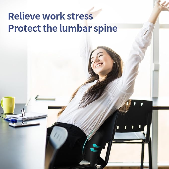 Lumbar Support Pillow for Office Chair, Car Lumbar Pillow Lower Back Pain Relief, Memory Foam Back Cushion with Adjustable Straps, Ergonomic Chair Back Pillow for Gaming Chair, Car, Bed (A-Black)