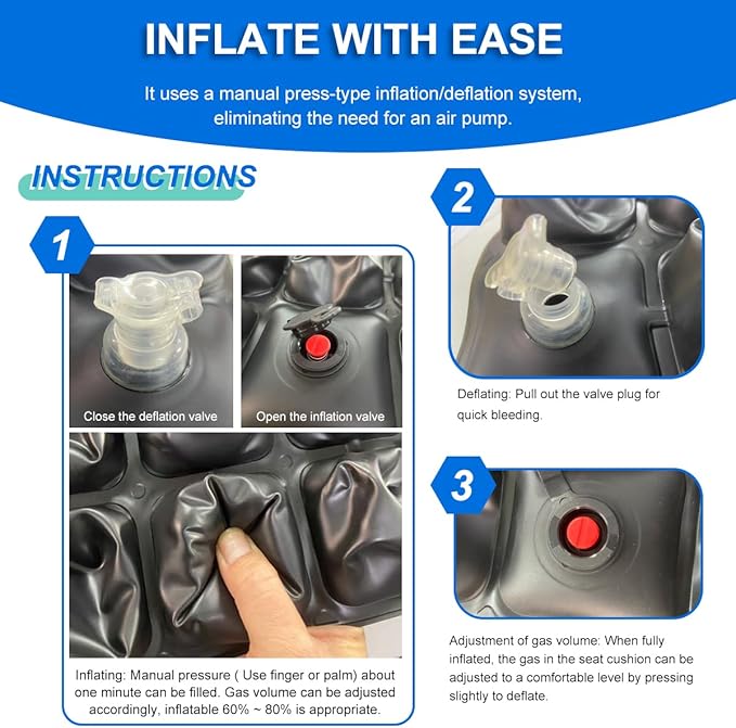 17x17 Inch Inflatable Wheelchair Cushion for Pressure Sores on Buttocks - Pressure Relief Air Seat Cushion Ideal for Seniors, Elderly & Wheelchair Users