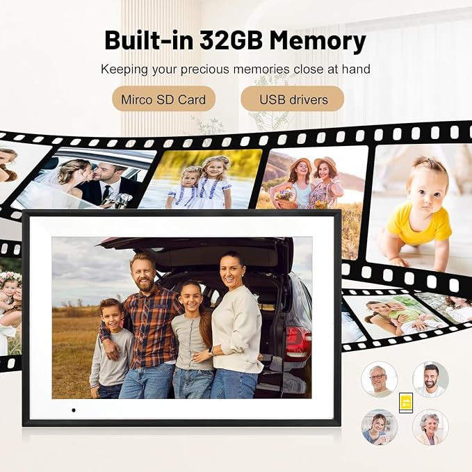 Digital Picture Frame 10.1 Inch Digital Photo Frame with 32GB Storage, 1280 * 800 IPS FHD Touchscreen, WiFi Smart Frame Share Photos and Videos Instantly from Anywhere via AiMOR App