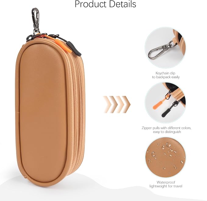 Double Eyeglasses Case Soft Portable Zipper Sunglasses Pouch with Keychain Clip for Men Women