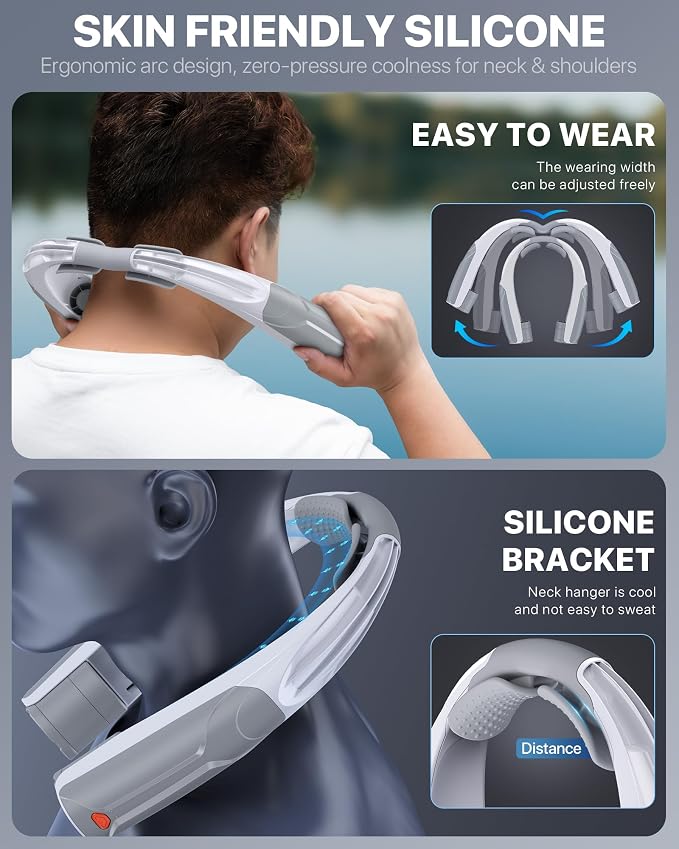 AaoLin Portable Neck Fan USB-C Rechargeable, with 6000mAh Battery, Hands-Free Personal Fan 6 Speeds, 6-20Hrs Cooling, Adjustable 11oz Lightweight, Neck Cooler for Outdoor Sports/Gym/Office