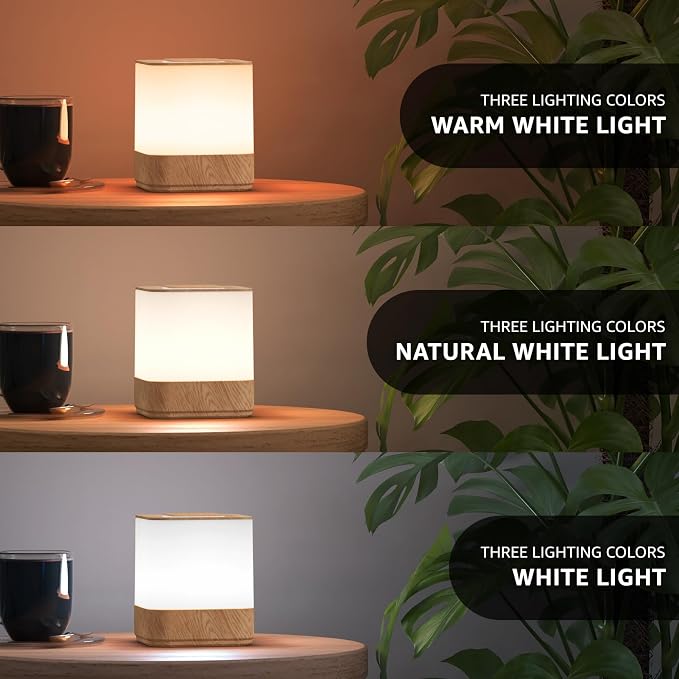 uuffoo 2 Pack Rechargeable Night Light Lamp 3 Color Touch Dimmable LED Portable Table Lamp Battery Operated, USB Changing, Small Cordless Lamp for Bedside Bedroom Travel