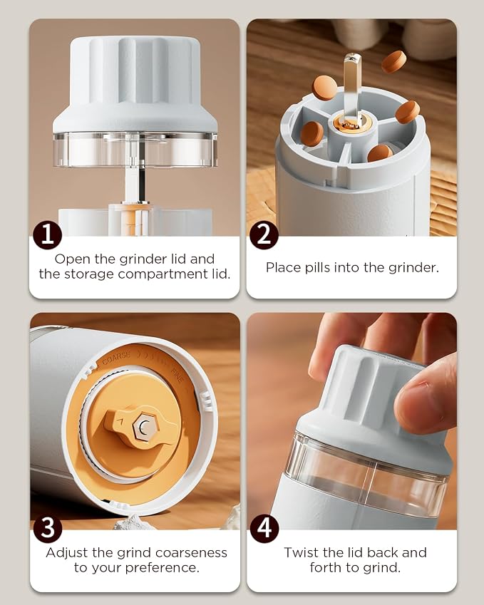 GAONLY Ceramic Core Small Pill Crusher Fine Powder –Manual Pill Grinder for Elderly & Pets, Free Twist-to-Grinder for Arthritic Hands, Crushes Meds/Vitamins to Fine Powder (Blue)