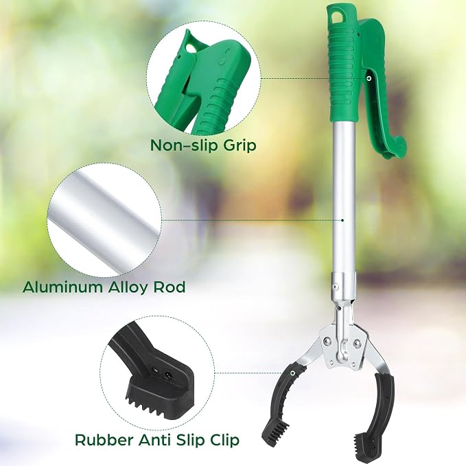 Heavy Duty Aluminum Grabber Reacher Tool 15.74In Long Arm Claw for Trash Pickup Mobility Aid Indoor Outdoor Use