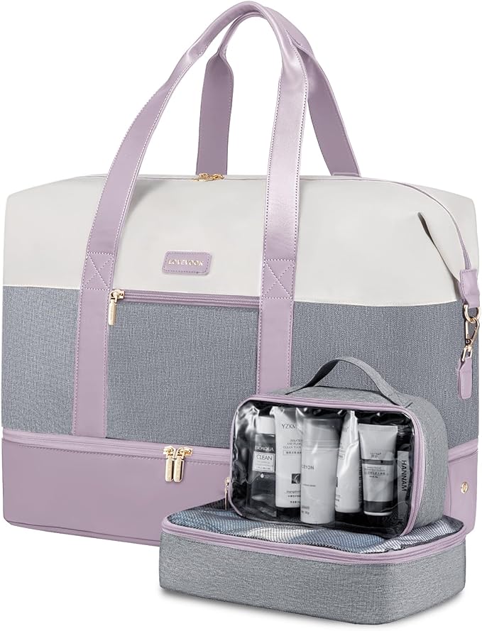 LOVEVOOK Weekender Bag for Women, Large Duffle Bag for Travel with 2 Packing Cubes, Carry on Overnight Bag with Shoe Compartment, Mom Hospital Bags for Labor and Delivery