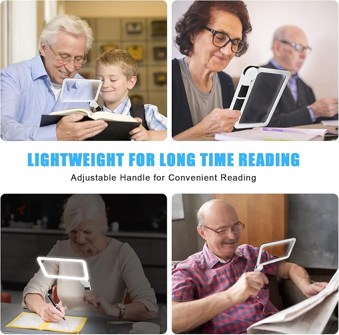 5X Handheld Magnifier for Page Reading - Large Folding Lighted Magnifier with 48 LED Lights (3Modes), Rectangular Handhold Magnify Lens Gifts for Reading Small Prints, Low Vision, Seniors