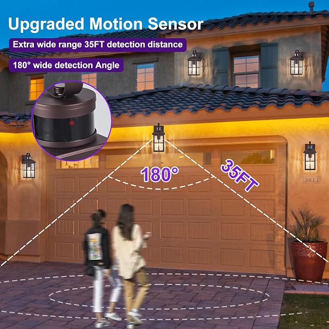 Porch Lights Outdoor with Remote, Motion Sensor Exterior Lighting Fixtures | 2 Pack Intelligent Outdoor Wall Lights, 4 Lighting Modes Outdoor Sconce Lights for House Patio Front Door Garage