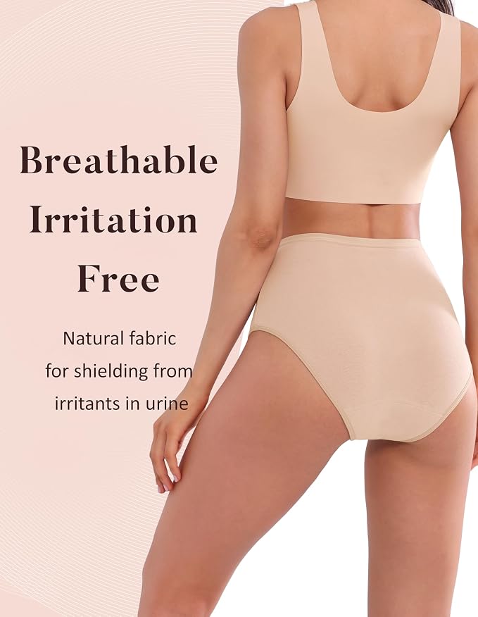 AIRCUTE Washable Urinary Incontinence Protective Underwear for Women Leak Proof Absorbent Reusable Panties 60ML 1 Pack (Beige, 4X-Large)