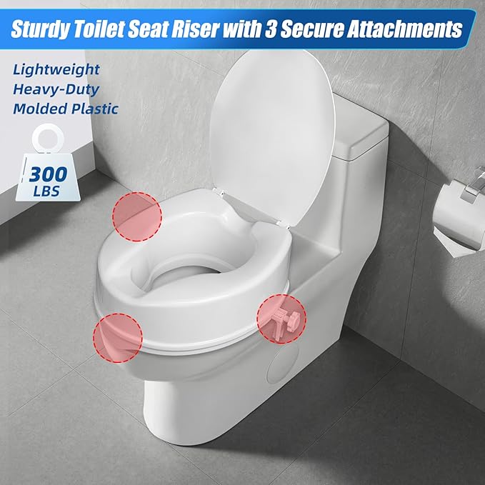 Raised Toilet Seat with Lid for Elderly, 6" High Toilet Seat for Elongated or Standard Commode, Raised Toilet Seat for Seniors, Handicap Toilet Seat Riser with Cover