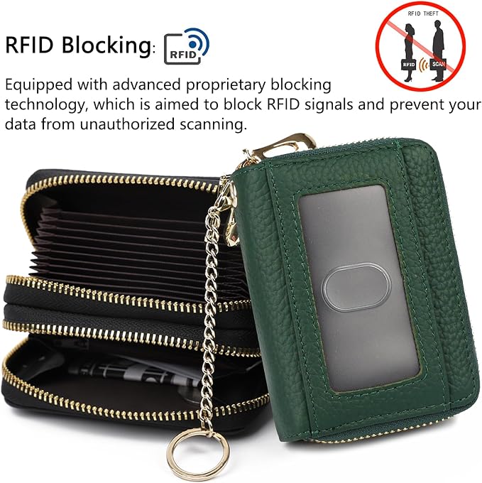 imeetu RFID Credit Card Holder, Small Card Wallet Women, Leather Card Case | Genuine Leather Women's Card & id Cases, Change Coin Purse with Zipper Keychain id Window, 20 Colors & 3 Styles, Daily, Gifts