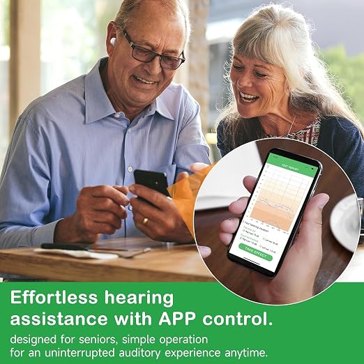 Rechargeable Hearing Aids for Seniors - Noise Cancelling OTC hearing aids with Charging Case, APP smart control, Comfortable Fit for Mild,Moderate and severe Hearing Loss (White)