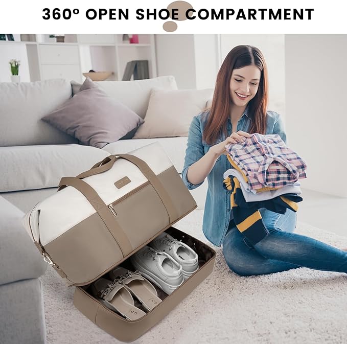 LOVEVOOK Weekender Bag for Women, Large Duffle Bag for Travel with 2 Packing Cubes, Carry on Overnight Bag with Shoe Compartment, Mom Hospital Bags for Labor and Delivery