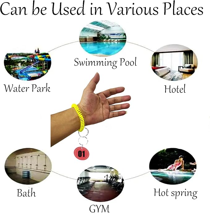 10 Pieces Wrist Coil Keychain Spiral Key Ring, Lemon Yellow | Wristband Bracelet Key Holder for Pool Gym ID Badge