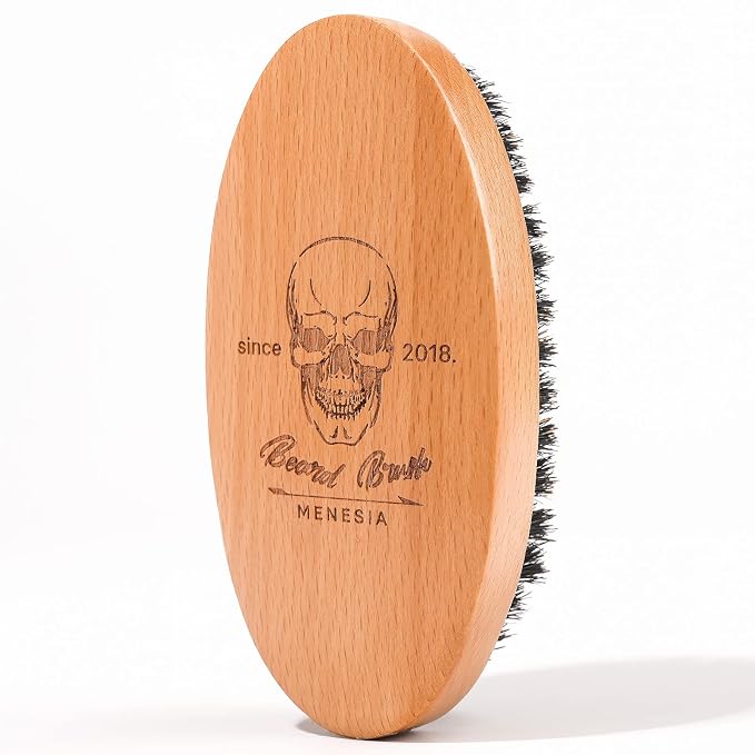 Soft Boar Bristle Beard Brush for Men | Soft & Smoothing Boar Bristles, Skull Print, Small Pocket Travel Size
