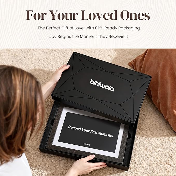 BIHIWOIA 10.1'' Frameo Digital Picture Frame, 32GB WiFi Digital Photo Frame, 1280x800 IPS Touch Screen, Auto-Rotate, Slideshow, Send Photos/Videos via Free App(Black Wood Frame)