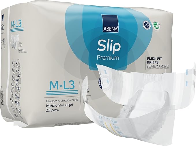 Abena Slip Flexi-Fit Premium Incontinence Briefs, Level 3, (Medium to Extra Large), Medium/Large, 23 Count