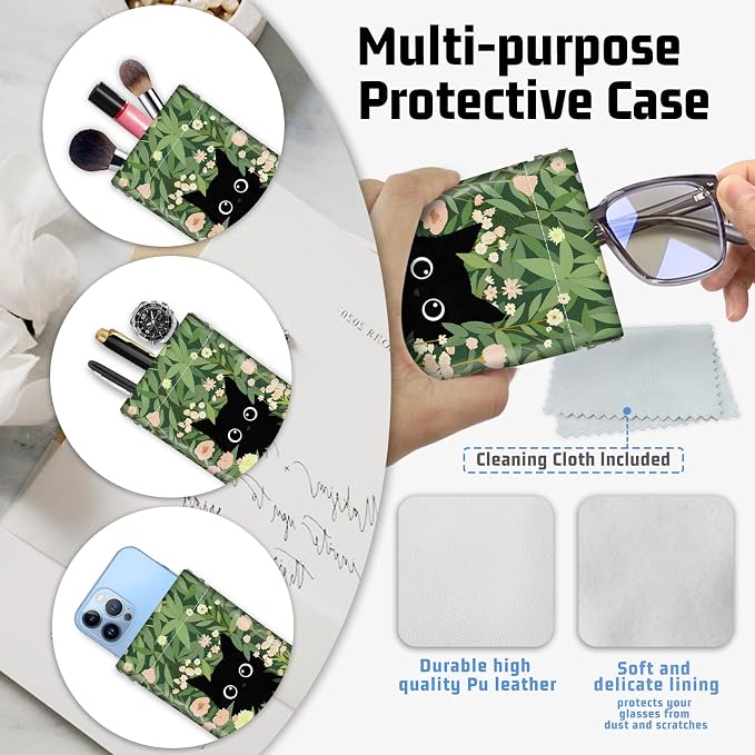 Soft Sunglasses Eyeglass Glasses Case,7x3.5inch Portable PU Leather Squeeze Top Holder Bag Pouch for Women Men