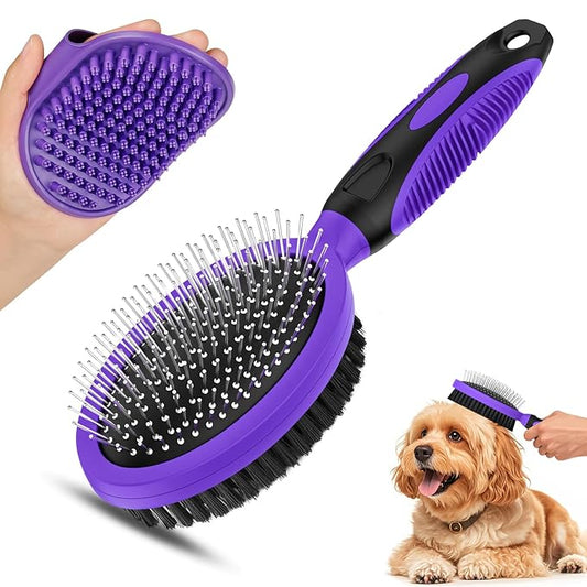 2PCS Pet Grooming Tools - Double-Sided Brush for Shedding and Bathing, Suitable for Short/Long Haired Dogs Cats and Horses, Deshedding Dog Brush, Mane & Tail Combs for Horses - Pet Supplies (Purple)