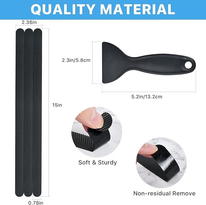 Supkiir Bathtub Non Slip Stickers, 24 PCS Anti Slip Adhesive Shower Treads with Scraper for Bath, Tub, Shower, Pool, Stairs, Ladders, Kitchen, 15’’(Black)