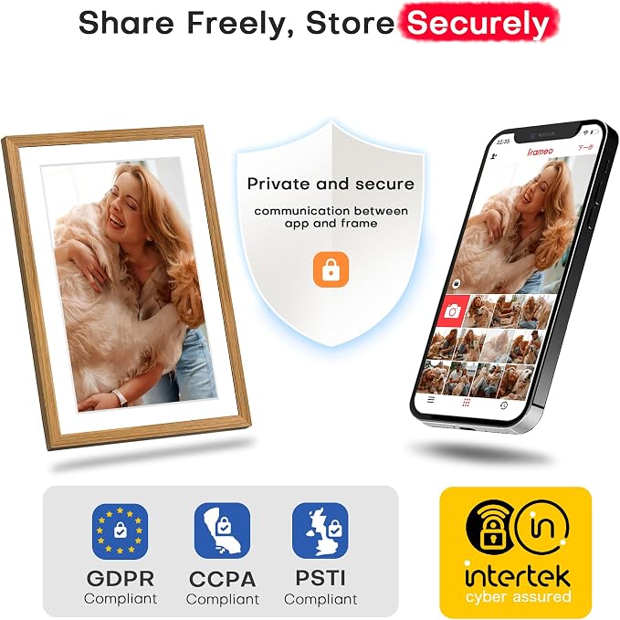 Frameo 10.1" Digital Picture Frame WiFi Wood, 1280 * 800 IPS HD Touchscreen, 32GB Storage, Instant Share Photo Video, Gifts for Mom, House Warming