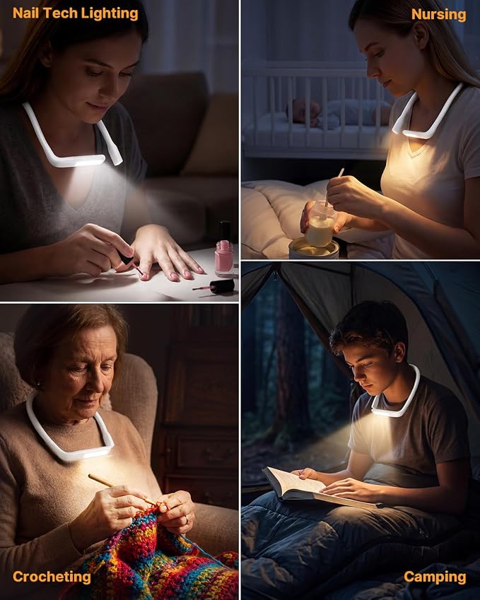 Reading Light with Storage Case, Dimmable Book Light for Reading | 3 Color, Eye-friendly, Ergonomic, 80H Rechargeable Neck Lamp for Reading in Bed, Knitting Crochet Tools Cross Stitch Supplies