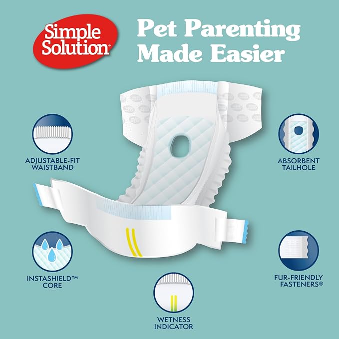Simple Solution Female Dog Diapers, Disposable Dog Diapers, M, 30 Count | Dog in Heat, Potty Training, Incontinence Support, Leak Proof, Puppy Training, Disposable Protection, Secure Fit, 15-23 Inch