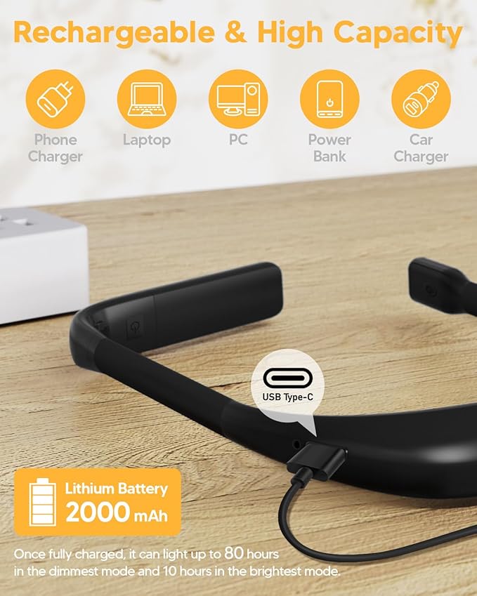 Reading Light Book Lovers Gifts: Upgraded Neck Light with Power Display & Timer, 80Hrs Rechargeable Book Lights for Reading at Night, Birthday Gifts for Readers Women Men, Knitting Crochet Accessories