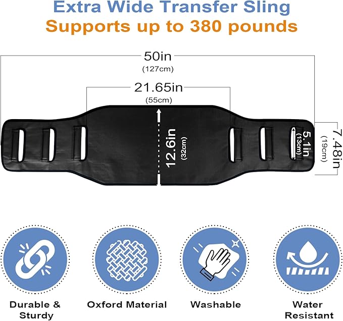 Transfer Belt Transfer Sling - Padded Gait Belt - Heavy Duty Patient Lift, Mobility Standing and Lifting Aid for Disabled, Elderly, Injured - Safely Move from Bed and Wheelchair(Black)