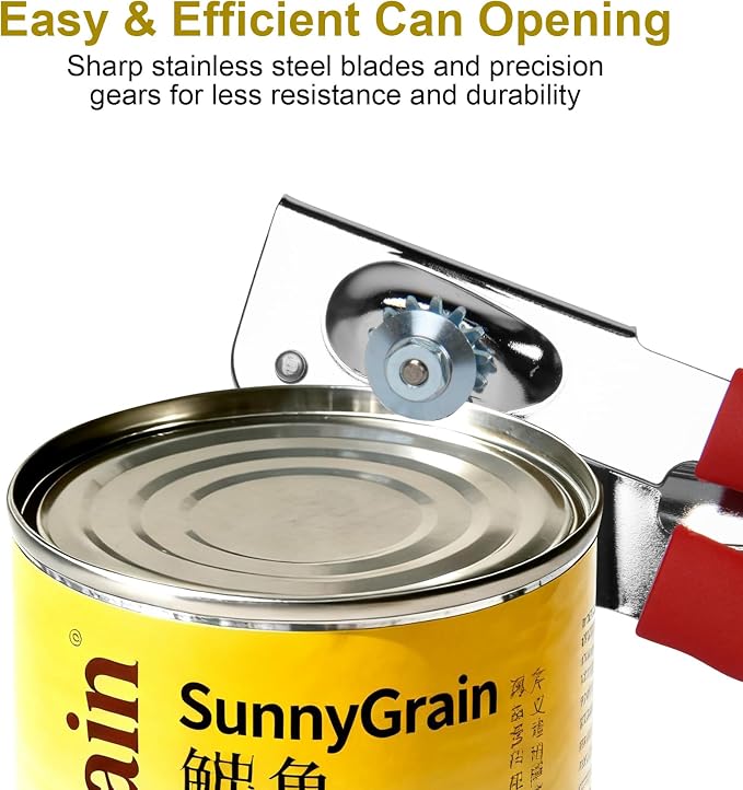 Commercial Can Opener, Hand Crank Manual Manual Heavy Duty with Extra-long Handles, Oversized Knob, Large Handheld Can Open Easy for Big Cans, Red
