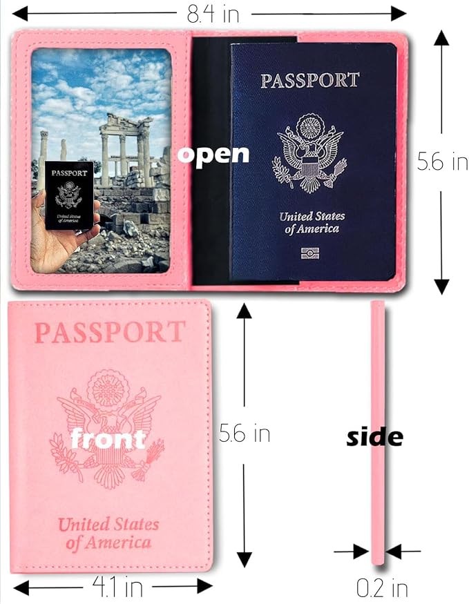 Sizobi Leather Passport Holder Covers, Passport Holder for Travel Women | RFID Blocking Wallet Case, International Travel Must Haves Travel Accessories for Women Men,Cruise Ship Essentials Gifts,Pink