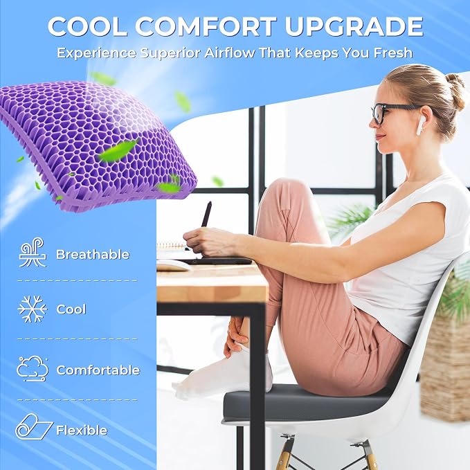 TushGuard Gel Seat Cushion for Long Sitting, Enlarged & Thickened Patent Design, Breathable Cooling Chair Pad for Office, Soft Car Seat Cushion for Wheelchair (2.2" Thick, Black)