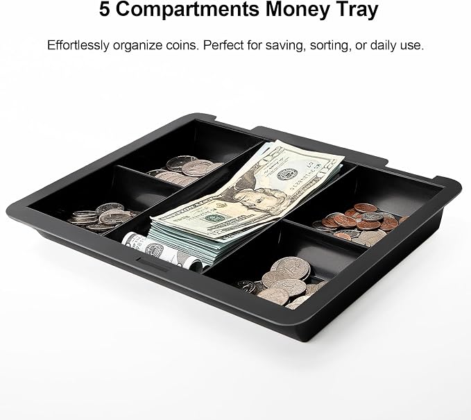 Jssmst X- Large Cash Box with Combination Lock - Durable Metal Cash Box with Money Tray, Black, 11.81 x 9.84 x 3.46 inches, CB0701XLN